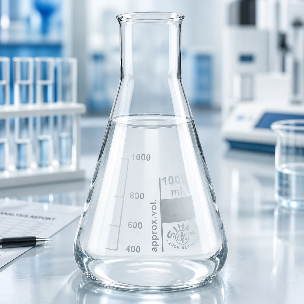 Balão Erlenmeyer de 200 ml de gargalo largo com escala até 200 ml para determinação exacta do volume