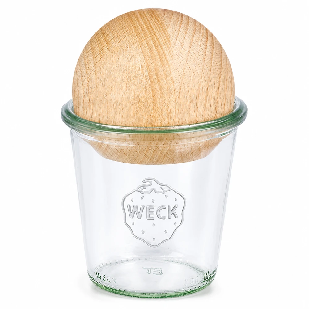 Frasco giratório WECK 290ml RR80 com bola de faia tampa de madeira frasco de conserva transparente