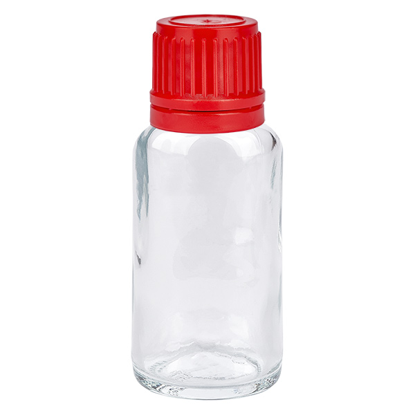 Frasco de 20 ml com tampa de rosca de 11 mm vermelho tampa inviolável ClearLine UT18/20 Frasco de 20 ml com tampa de rosca de 11 mm vermelho tampa inviolável ClearLine UT18/20