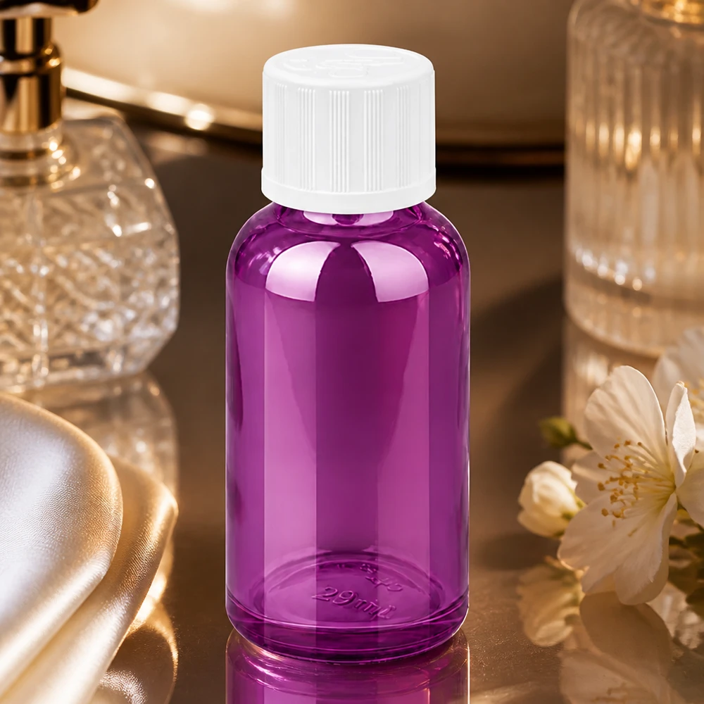 Frasco conta-gotas de 30 ml com 1,2 mm de vidro branco padrão resistente a crianças PurpleLine.UT18/30 Frasco conta-gotas de 30 ml de alta qualidade com abertura de precisão de 1,2 mm num elegante acabamento roxo