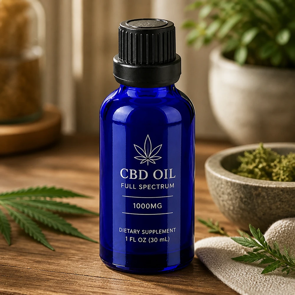 Frasco compacto de vidro azul de 30 ml com tampa de segurança para crianças para óleo CBD e tinturas