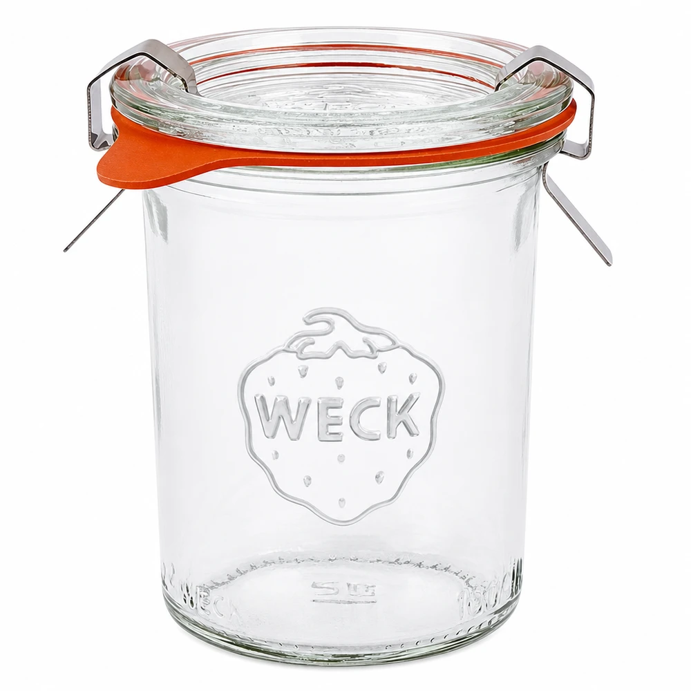 Frasco de vidro WECK 160ml RR60 com tampa de vidro, anel de borracha e pinças para conservas e enlatados