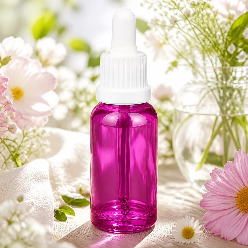Frasco de pipeta de 20 ml com tampa de rosca branca Originality PurpleLine UT18/20 Frasco de pipeta de alta qualidade de 20 ml em vidro de cor púrpura brilhante com tampa branca