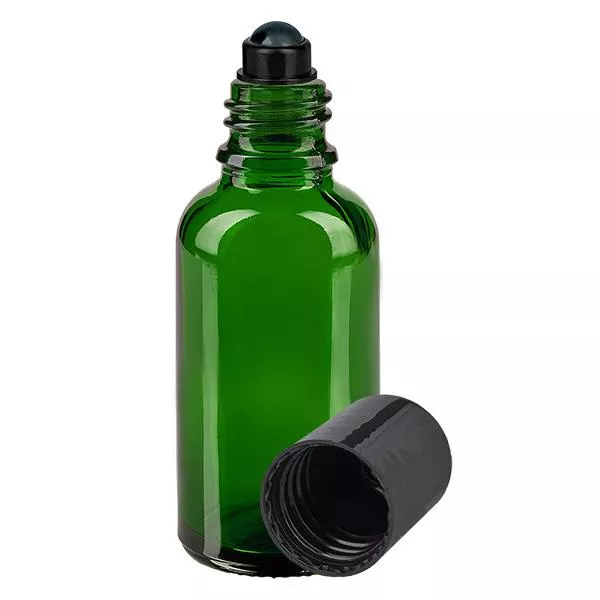 Frasco de farmácia verde 30ml tampa roll-on preta
