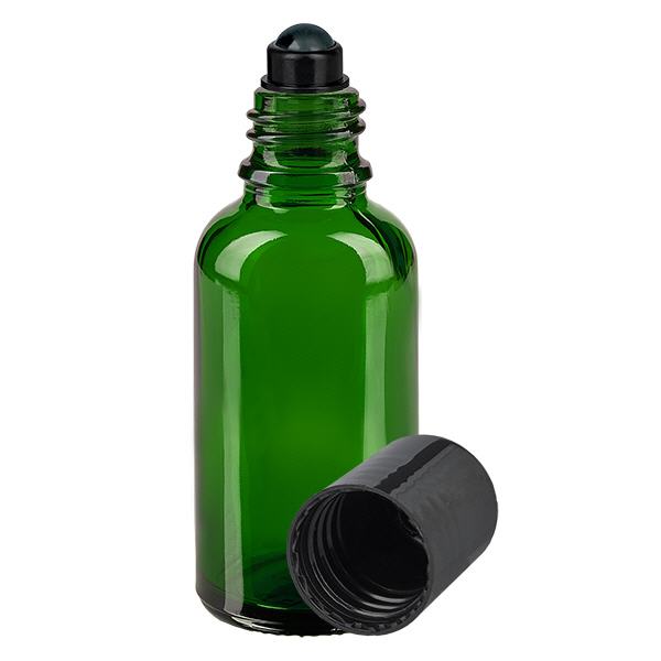 Frasco de farmácia verde 30ml tampa roll-on preta