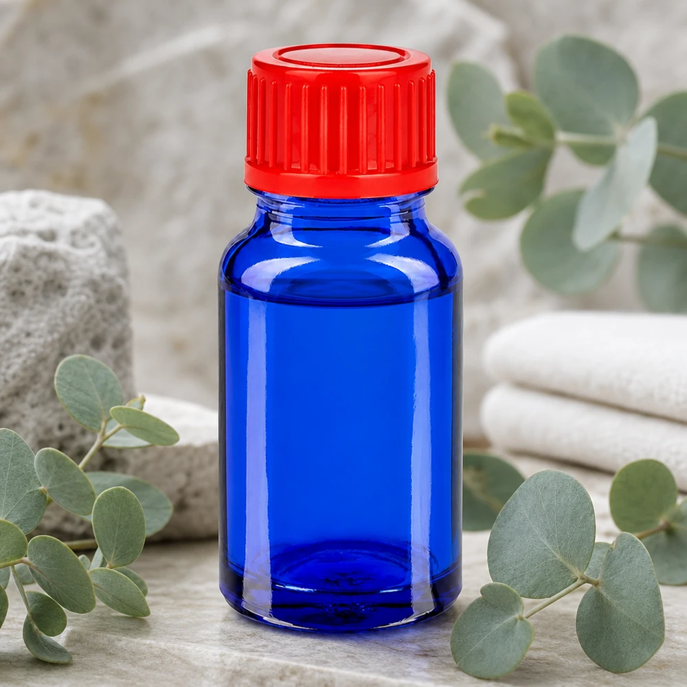 Frasco de 10ml com tampa de rosca de 11mm vermelho standard BlueLine UT18/10 Frasco de laboratório compacto de 10 ml em vidro azul com tampa de rosca ergonómica para uma dosagem precisa