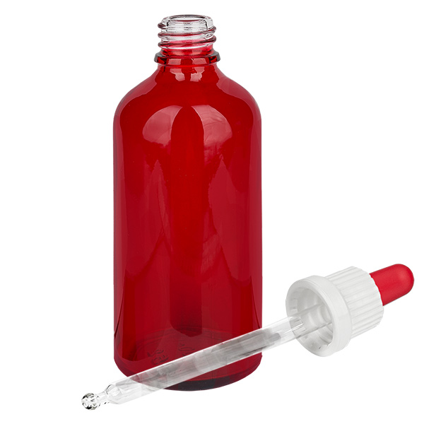 Frasco pipeta de 100 ml branco/vermelho com fecho inviolável RedLine UT18/100 Frasco pipeta de 100 ml branco/vermelho com fecho inviolável RedLine UT18/100