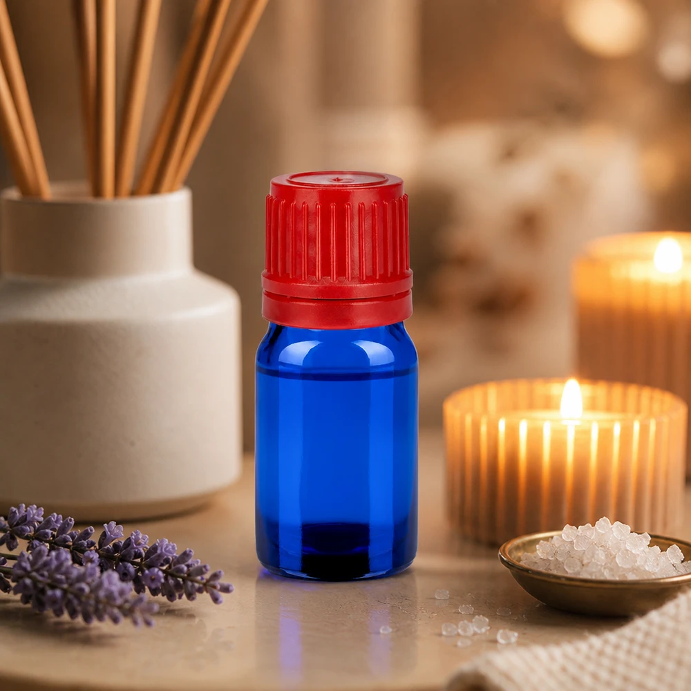 Frasco de vidro compacto de 5 ml para óleos essenciais com tampa de segurança para crianças BlueLine UT18/5