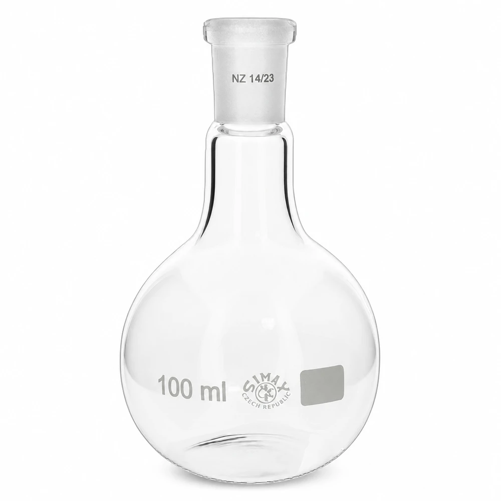 Balão de 100 ml em vidro borossilicato com junta esmerilada normalizada 14/23 para aplicações laboratoriais