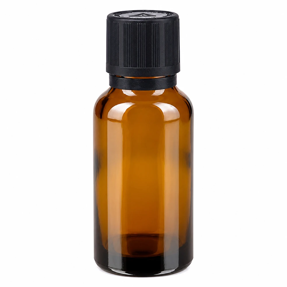 Frasco de farmácia castanho 20ml tampa do conta-gotas anel de vazamento 1mm preto fecho de segurança para crianças símbolo de aviso cego fecho inviolável Frasco conta-gotas de vidro castanho de 20 ml com tampa original preta e segurança para crianças, destinado a uso farmacêutico