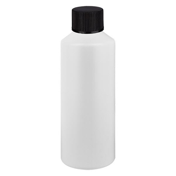 Frasco de farmácia HDPE 100ml branco, com tampa de rosca preta Frasco de farmácia HDPE 100ml branco, com tampa de rosca preta