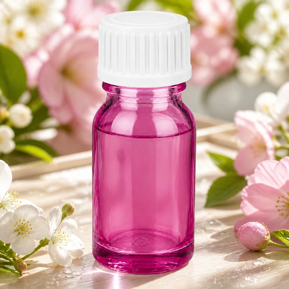 Frasco de vidro de 10 ml em roxo transparente com tampa mate para cosméticos DIY