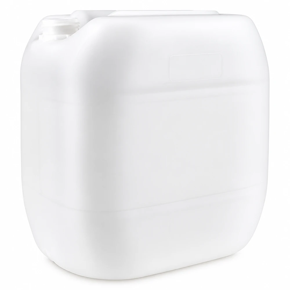 Bidão de plástico branco de 30 litros, sem tampa, em HDPE, com uma forma retangular robusta