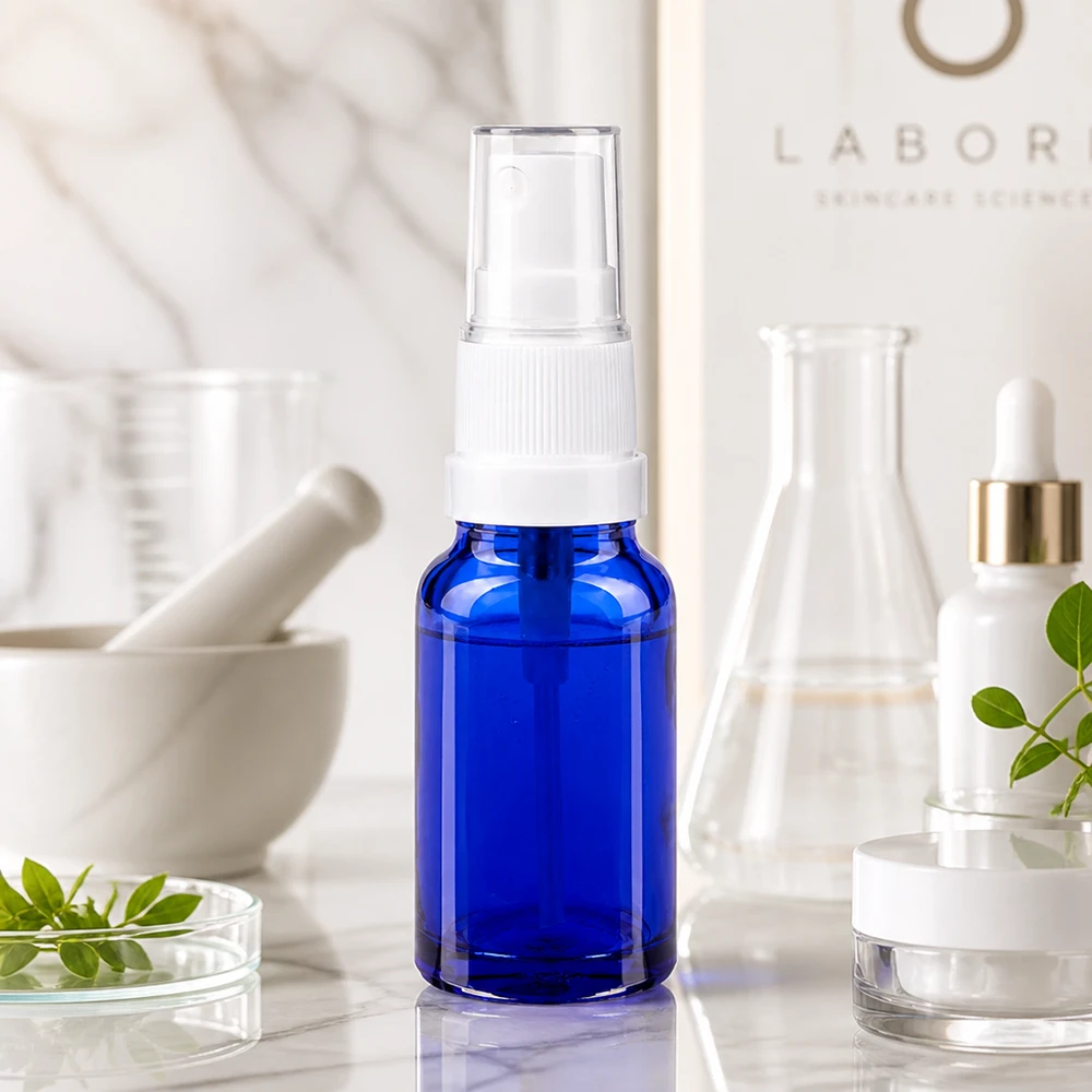 Frasco spray de 10ml branco/tampa standard transparente BlueLine UT18/10 Frasco de spray de 10 ml com rosca STD UT18-10 para aplicações cosméticas profissionais