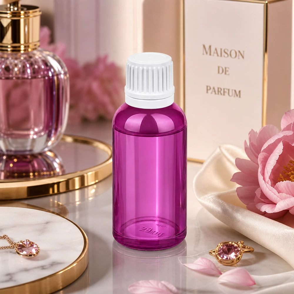 Frasco conta-gotas de 30 ml com tampa de rosca Originality branca de 0,7 mm PurpleLine UT18/30 Frasco conta-gotas violeta de 30 ml com um conta-gotas preciso de 0,7 mm para cosméticos e perfumes