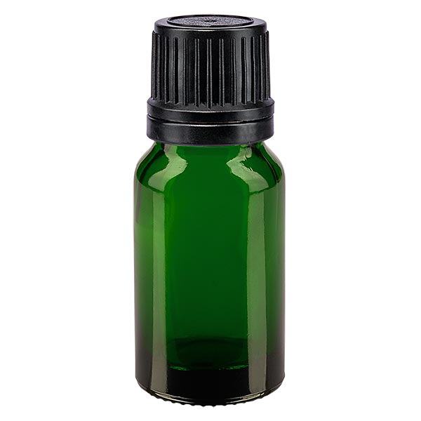 Frasco de farmácia verde 10ml tampa conta-gotas anel de vazamento 1mm preto fecho inviolável