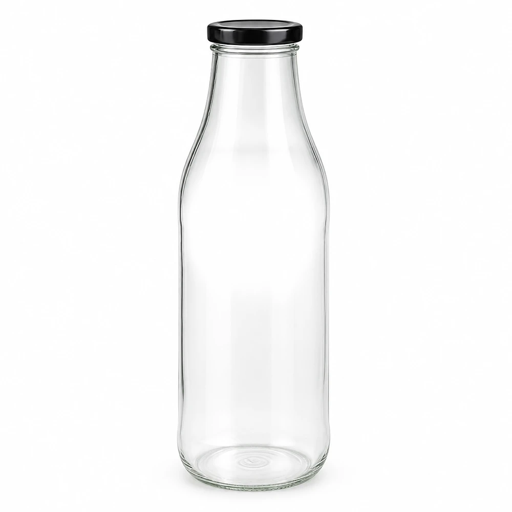 Garrafa de vidro de 1000 ml com tampa BasicSeal preta Certificado pela ONU para alimentos e bebidas