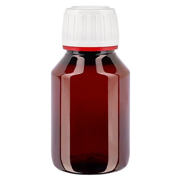 Frasco PET 50ml com tampa inviolável branca, com nervuras finas Frasco PET 50ml com tampa inviolável branca, com nervuras finas