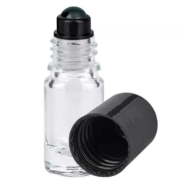 Frasco de farmácia transparente 5ml tampa roll-on preta