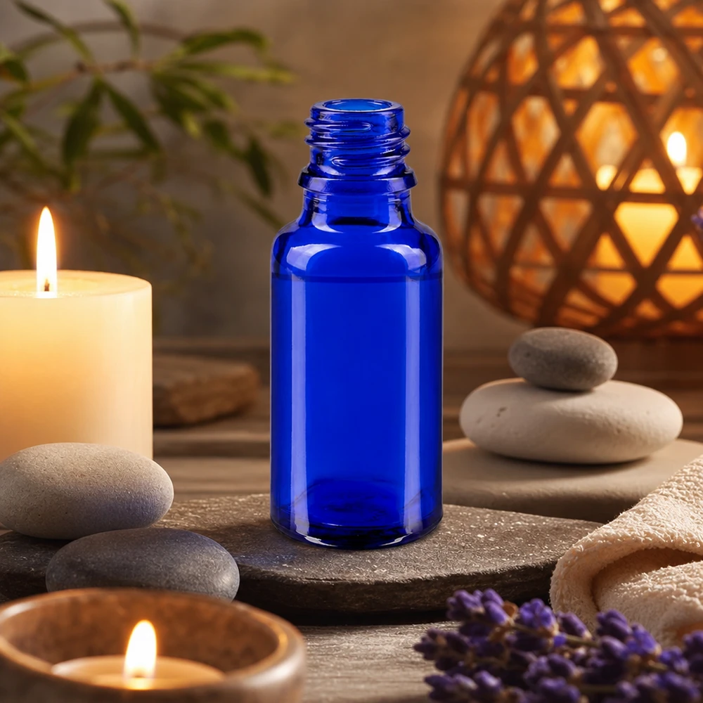 Frasco farmacêutico de 20 ml em elegante azul ApoGlas para o bem-estar e o relaxamento