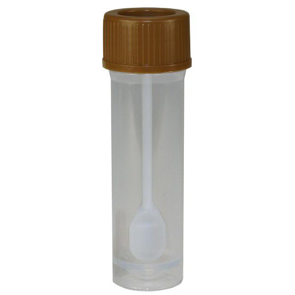 Frasco de amostra com colher integrada (tubo de cadeira)