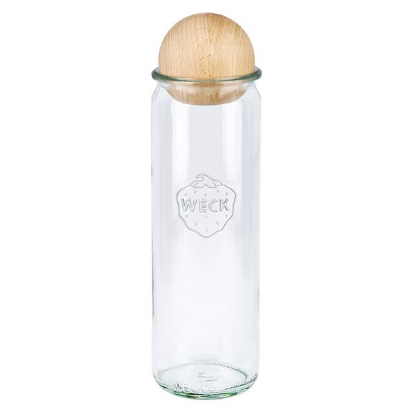Frasco cilíndrico de 600 ml WECK RR60 com bola de madeira de faia
