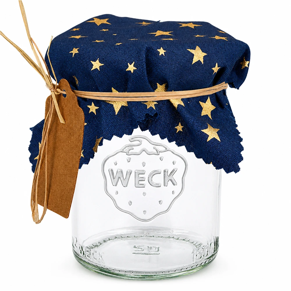 Guardanapo de tecido azul com estrelas douradas no frasco WECK, quadrado de 12 cm, guardanapo para frasco de compota