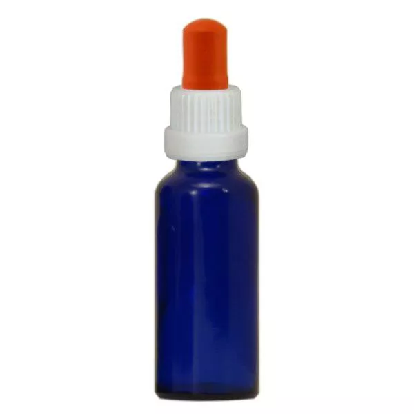 Frasco de farmácia azul 30ml pipeta branca/vermelha standard