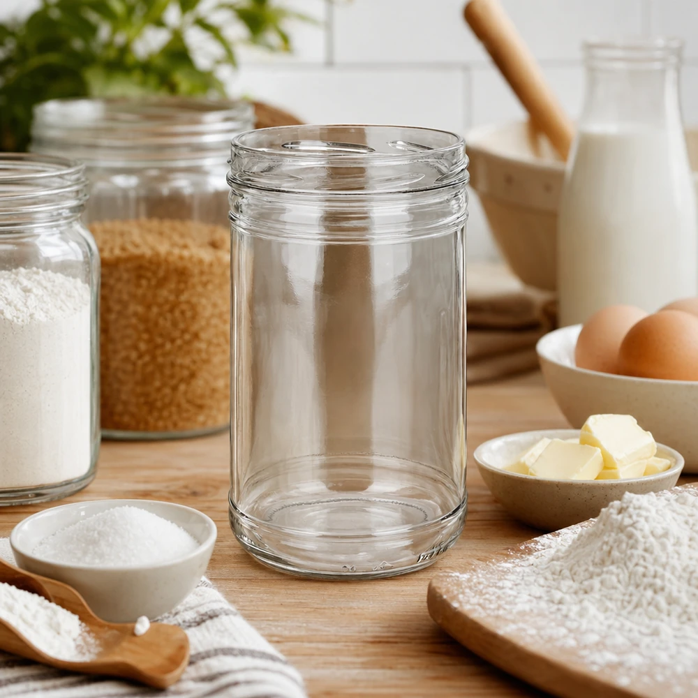 Copos UNiTWIST 1053ml TO100 entre ingredientes de pastelaria farinha manteiga ovos como um frasco versátil para arrumação na cozinha