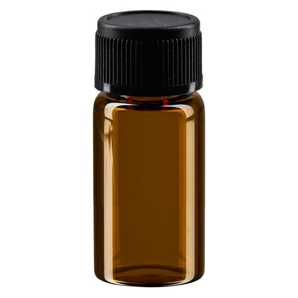 Mini frasco de 3 ml castanho com tampa de plástico preta UT13/3 UNiTWIST Mini frasco de 3 ml castanho com tampa de plástico preta UT13/3 UNiTWIST