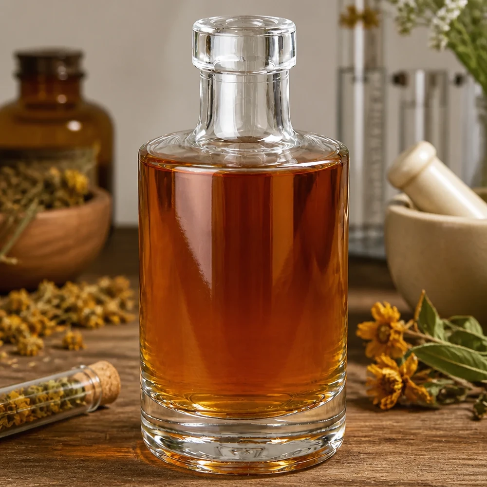 200ml Glasflasche "Marie" ohne Verschluss UNiTWIST Frasco de vidro de 200 ml Marie cheio de óleo de cor âmbar estilo boticário com ervas medicinais secas aromáticas naturais