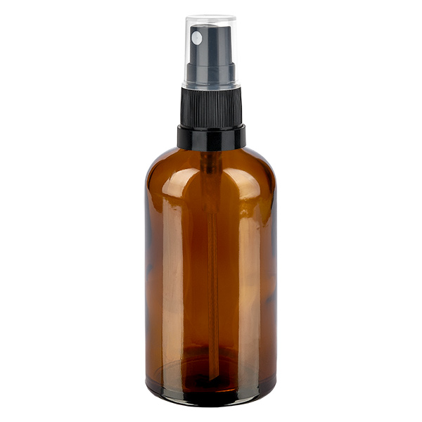 Frasco spray de 100ml preto/tampa padrão transparente BrownLine UT18/100