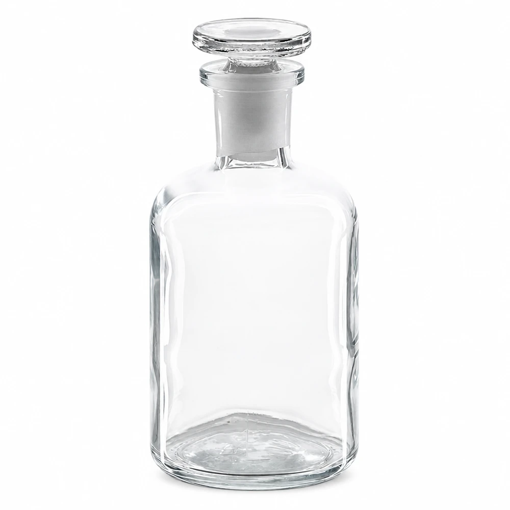 Garrafa de ombro arredondado, 100 ml, transparente, com rolha de vidro, de gargalo estreito, vidro de laboratório transparente