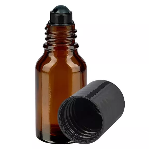 Frasco de farmácia castanho 15ml roll-on cap preto