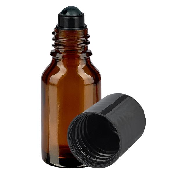 Frasco de farmácia castanho 15ml roll-on cap preto