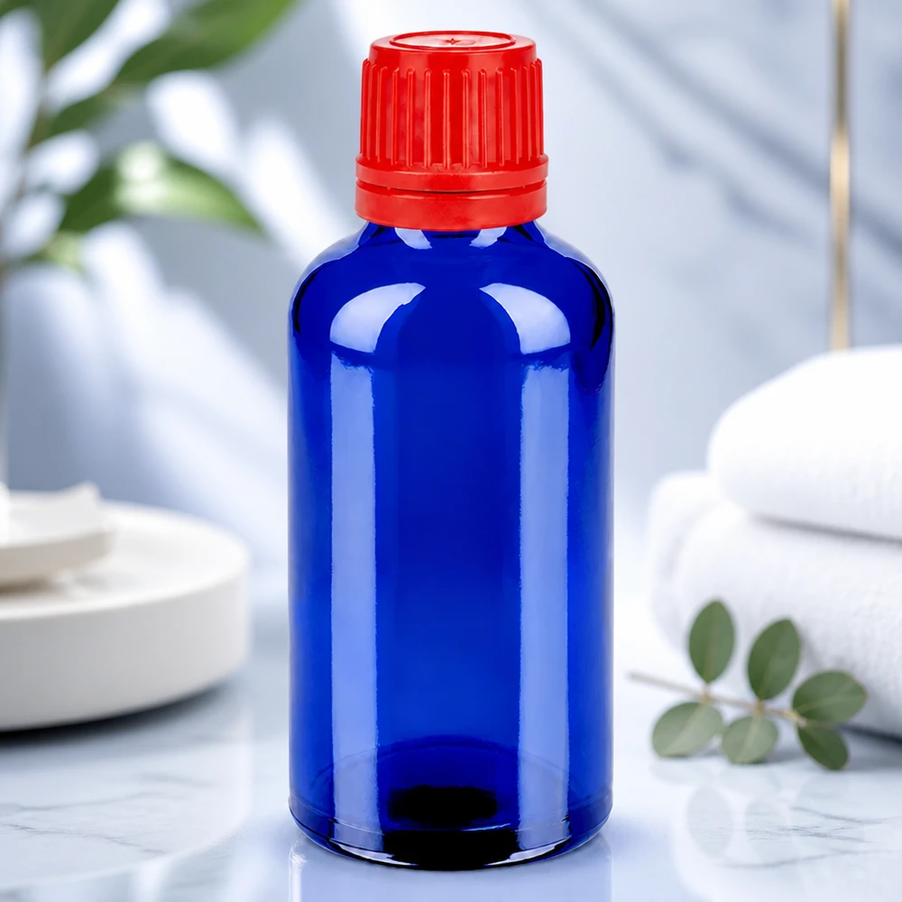 Frasco de farmácia de 50 ml azul com tampa de segurança para crianças SV 11mm OV BlueLine UT18/50