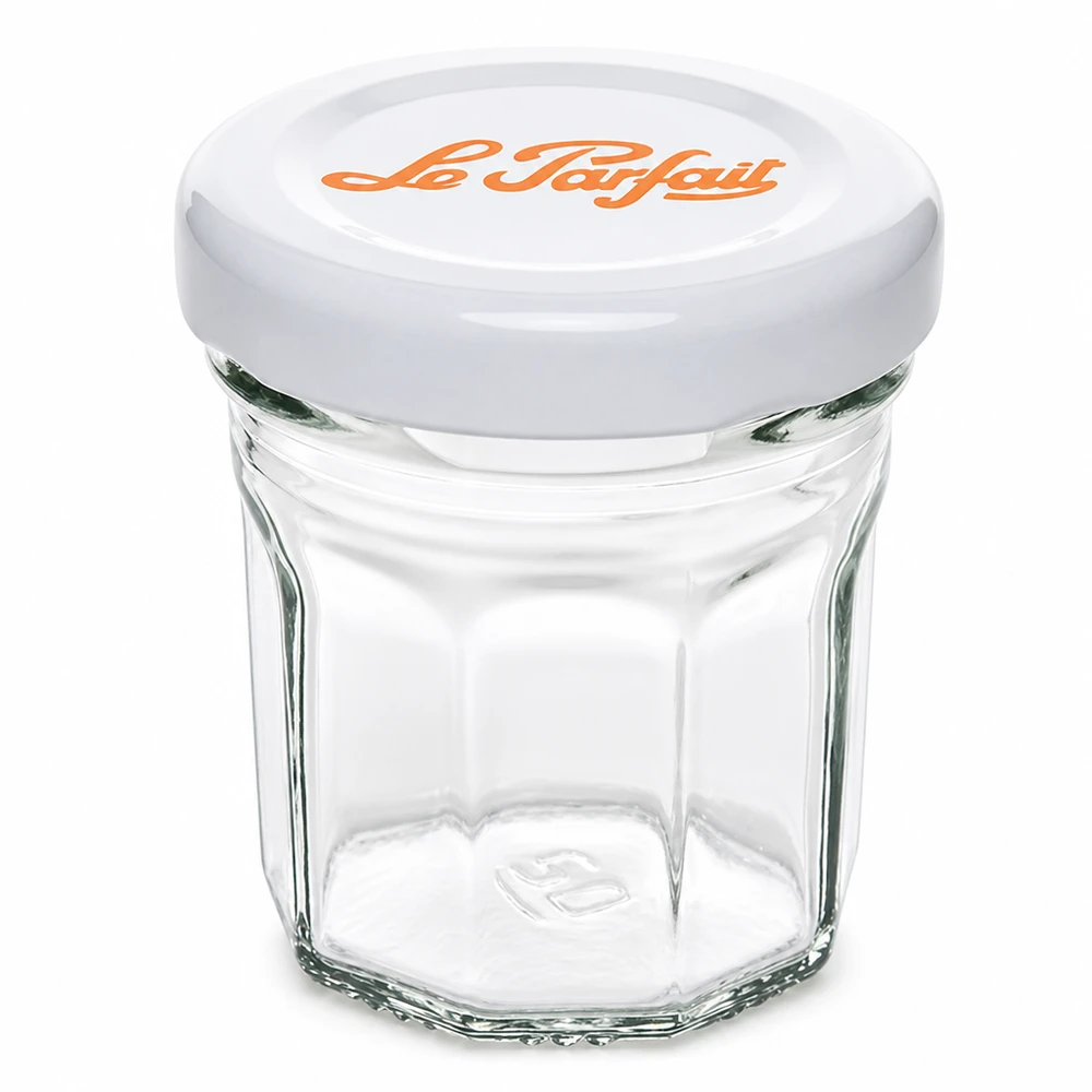 Mini frasco Le Parfait de 44 ml com tampa de rosca branca para compota e marmelada