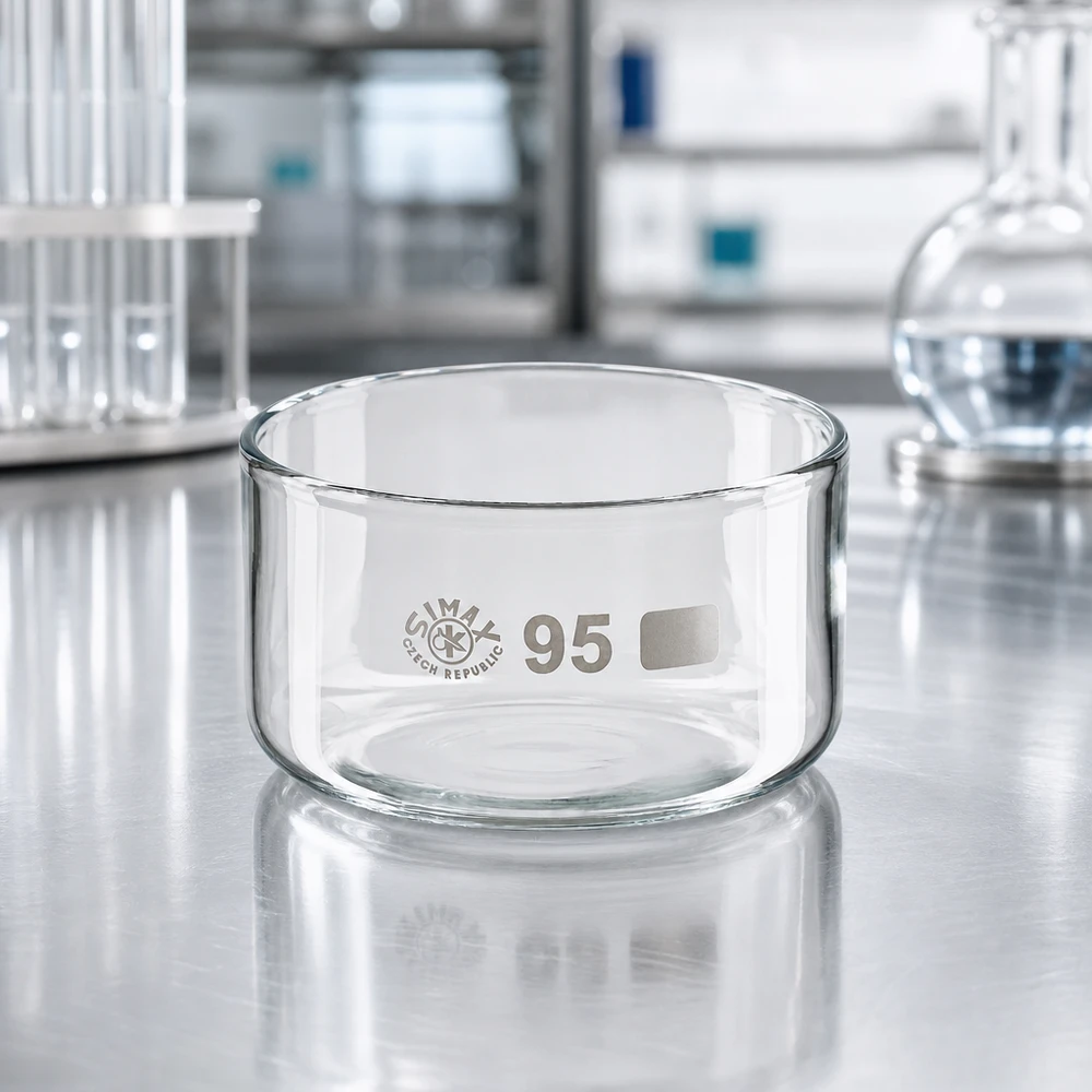 300ml Kristallisierschale ohne Ausguss Borosilikat ø95mm Taça de cristalização de 300 ml, Simax, vidro borossilicato, base plana, de aço inoxidável, de laboratório, de forma redonda