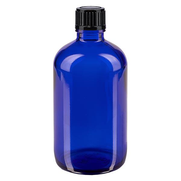 Frasco de farmácia azul 100ml tampa de rosca preta standard