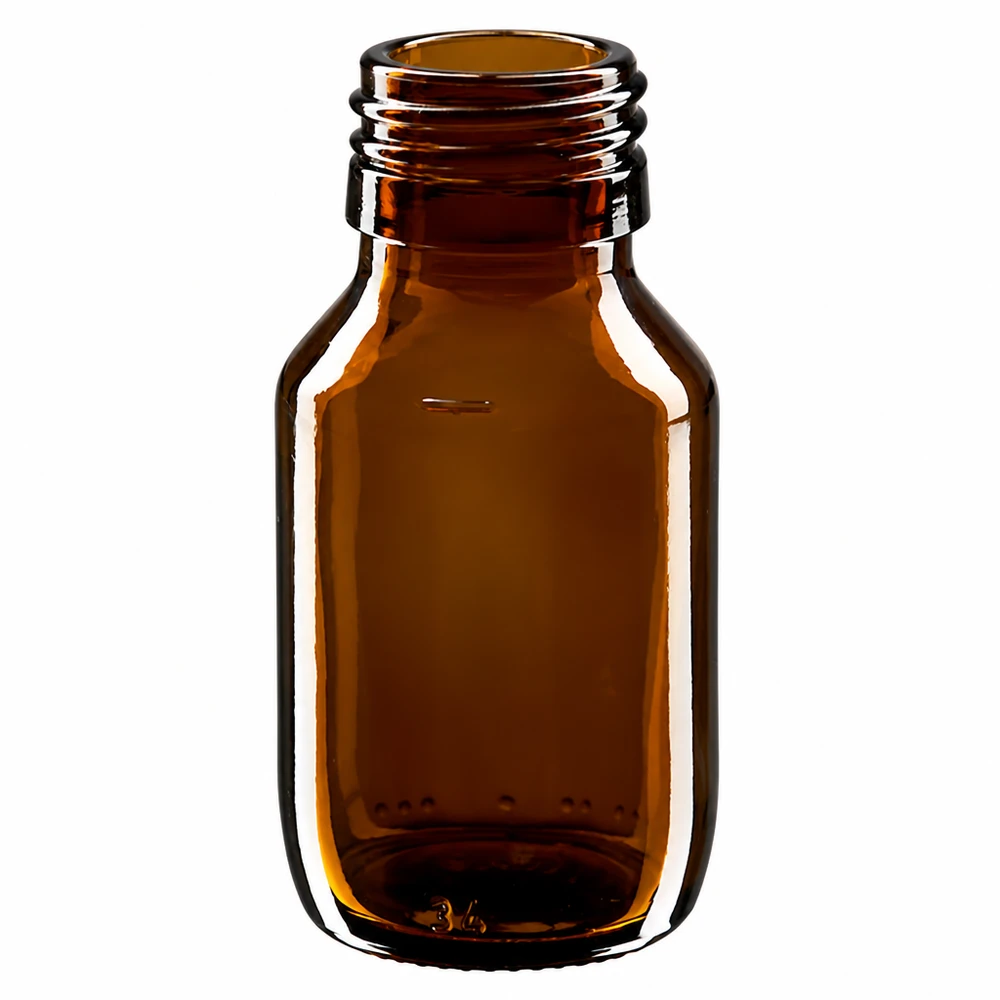 Frasco para medicamentos de 50 ml castanho, sem tampa PP28 ApoGlas Frasco para medicamentos de 50 ml em vidro castanho sem tampa PP28 ApoGlas para aplicações farmacêuticas