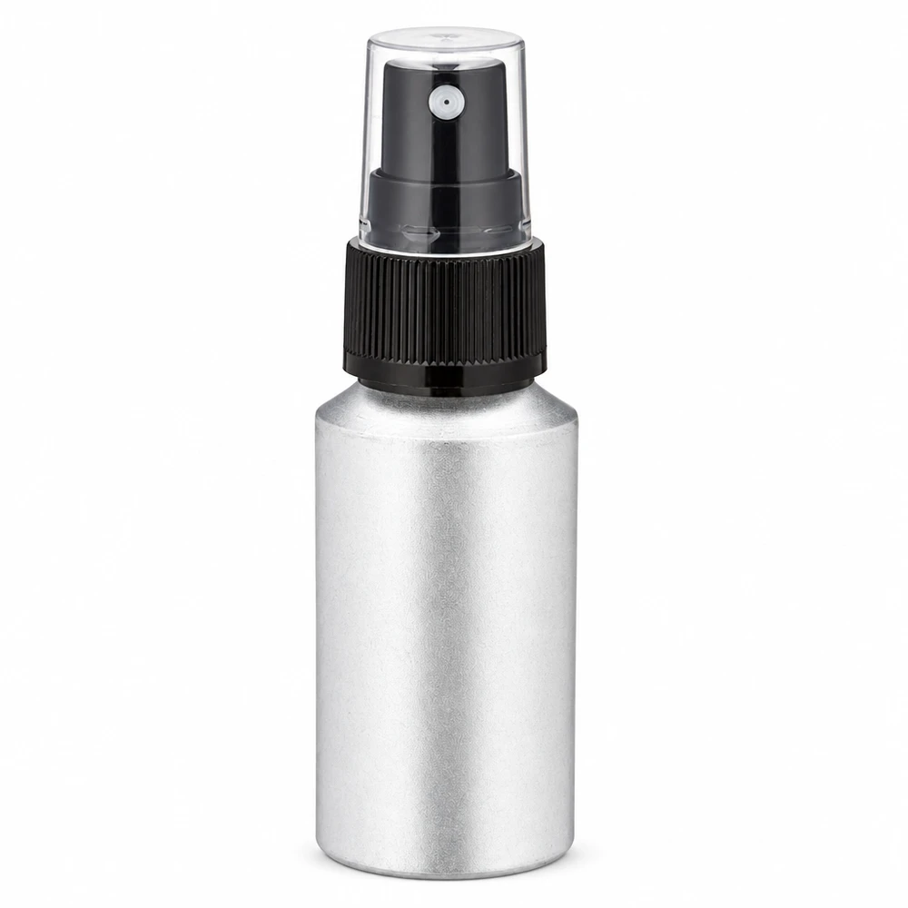 30ml gebeizte Aluflasche mit Zerstäuber Frasco de alumínio de 30 ml com cabeça de pulverização em prateado para cosméticos e perfumes