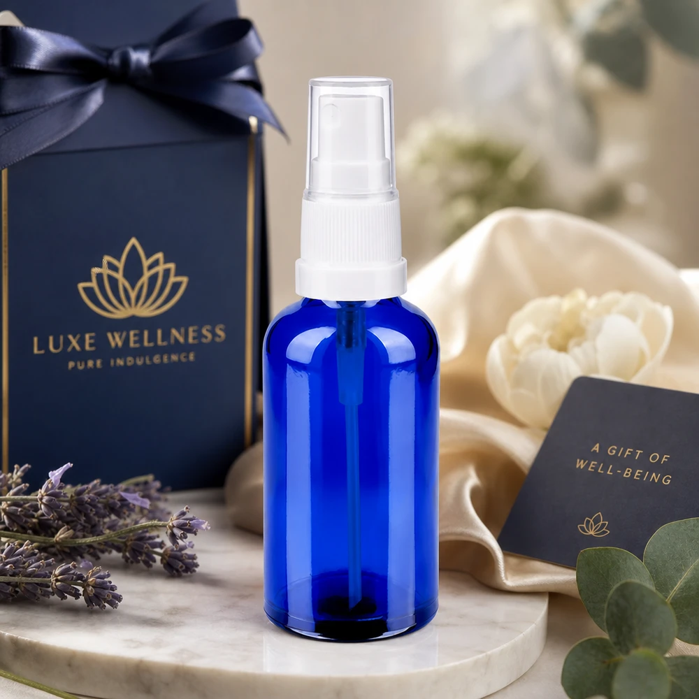 Frasco de vidro de 50 ml de alta qualidade com proteção UV graças à coloração azul para substâncias sensíveis à luz