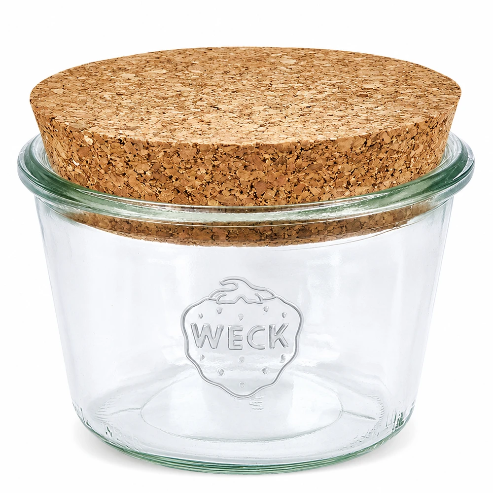 Copos WECK 370ml RR100 com rolha de cortiça natural Frasco de conserva transparente para armazenamento