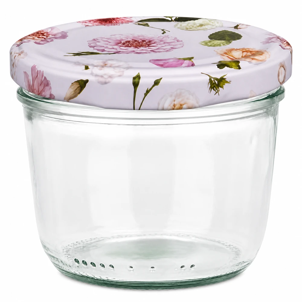 Frasco de vidro de 230 ml com tampa BasicSeal frasco de conserva com padrão floral cor-de-rosa frasco de compota frasco de armazenamento