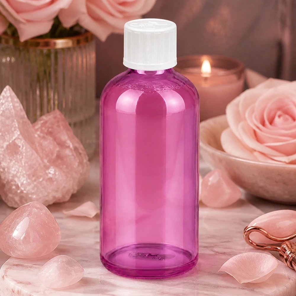Frasco de vidro roxo de 100 ml com conta-gotas preciso de 1,2 mm para aplicações de aromaterapia