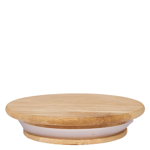 Tampa de madeira (faia) sem impressão para WECK RR40 Tampa de madeira WECK RR40 em carvalho natural a partir de baixo com vedante de silicone branco visível e grão de madeira