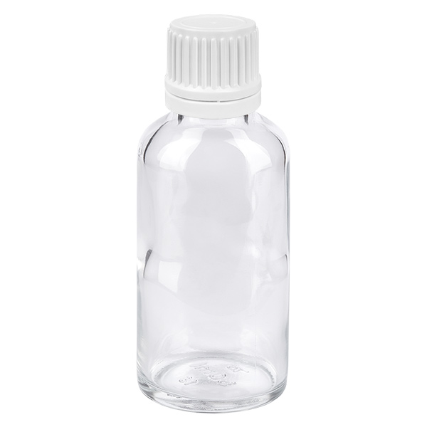 Frasco conta-gotas de 30 ml com tampa inviolável branca de 0,7 mm ClearLine UT18/30