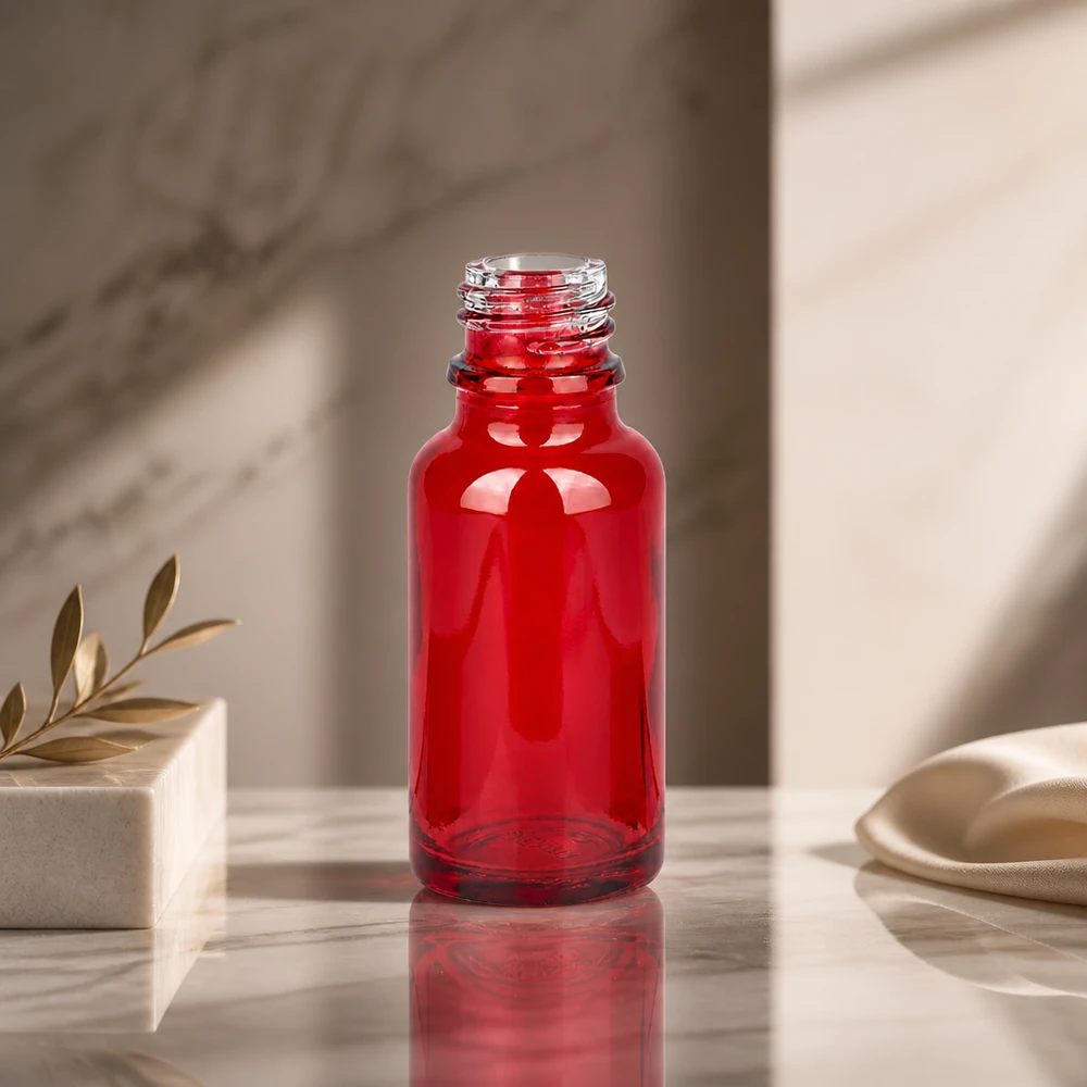Frasco de farmacêutico RedLine UT18/20 UNiTWIST vermelho transparente de 20 ml com qualidade de vidro cristalino