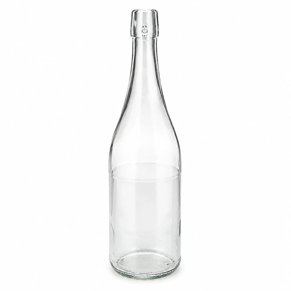 Frasco de vidro de 750 ml sem tampa basculante UNiTWIST Garrafa de vidro de 750 ml transparente sem tampa basculante UNiTWIST vazia sobre fundo branco Fotografia do produto 1