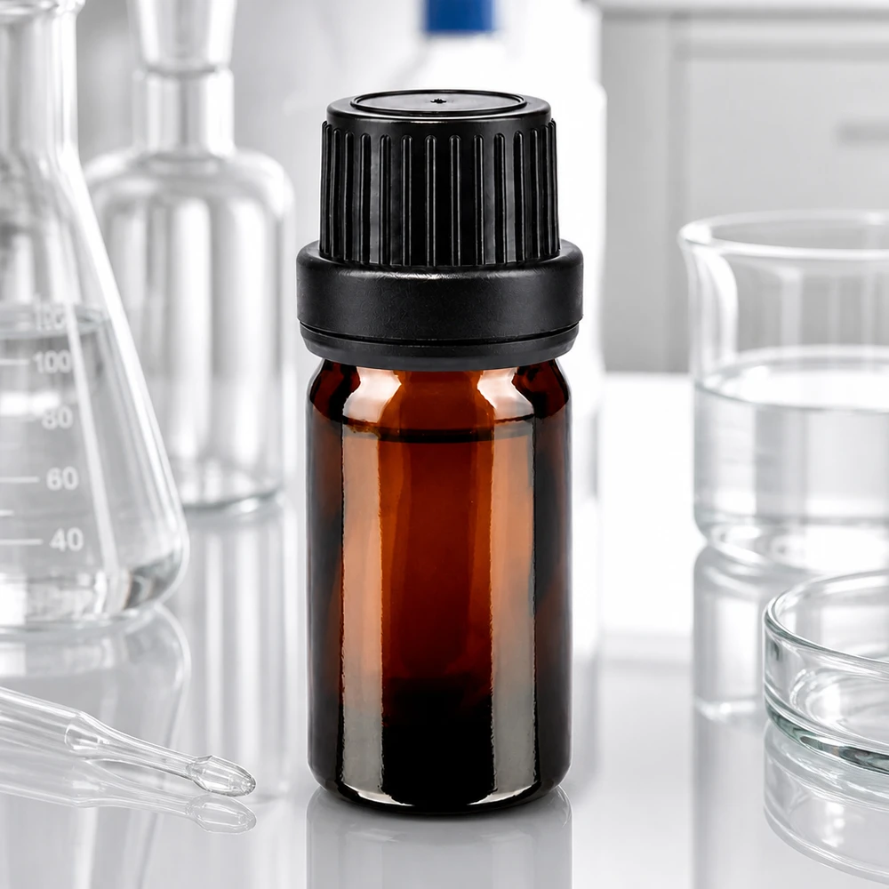 Frasco de farmácia castanho 5ml tampa de rosca preta com fecho inviolável Frasco de vidro castanho de 5 ml com tampa conta-gotas preta de 11 mm, para utilização em laboratório